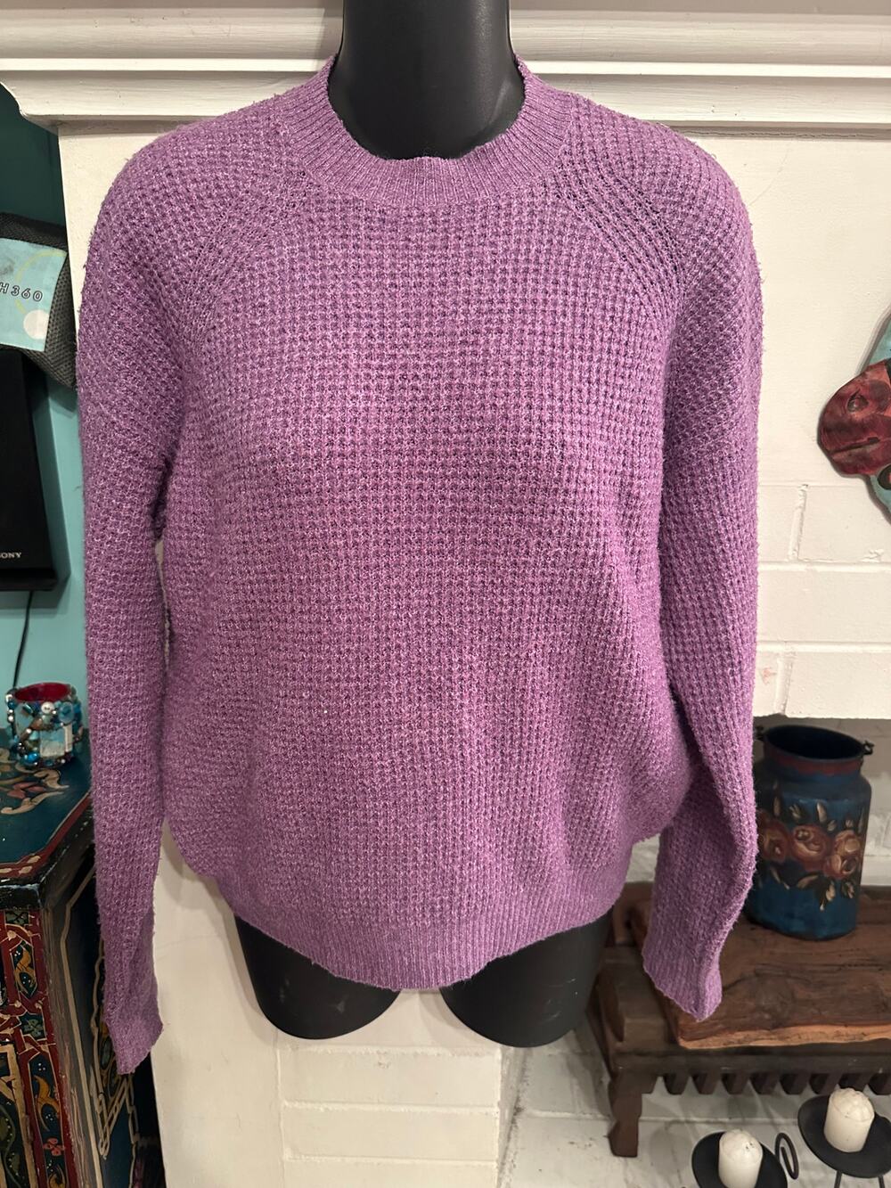 NWOT ABOUND NORDSTROM LAVENDER THERMAL WAFFLE KNIT SWEATER XS